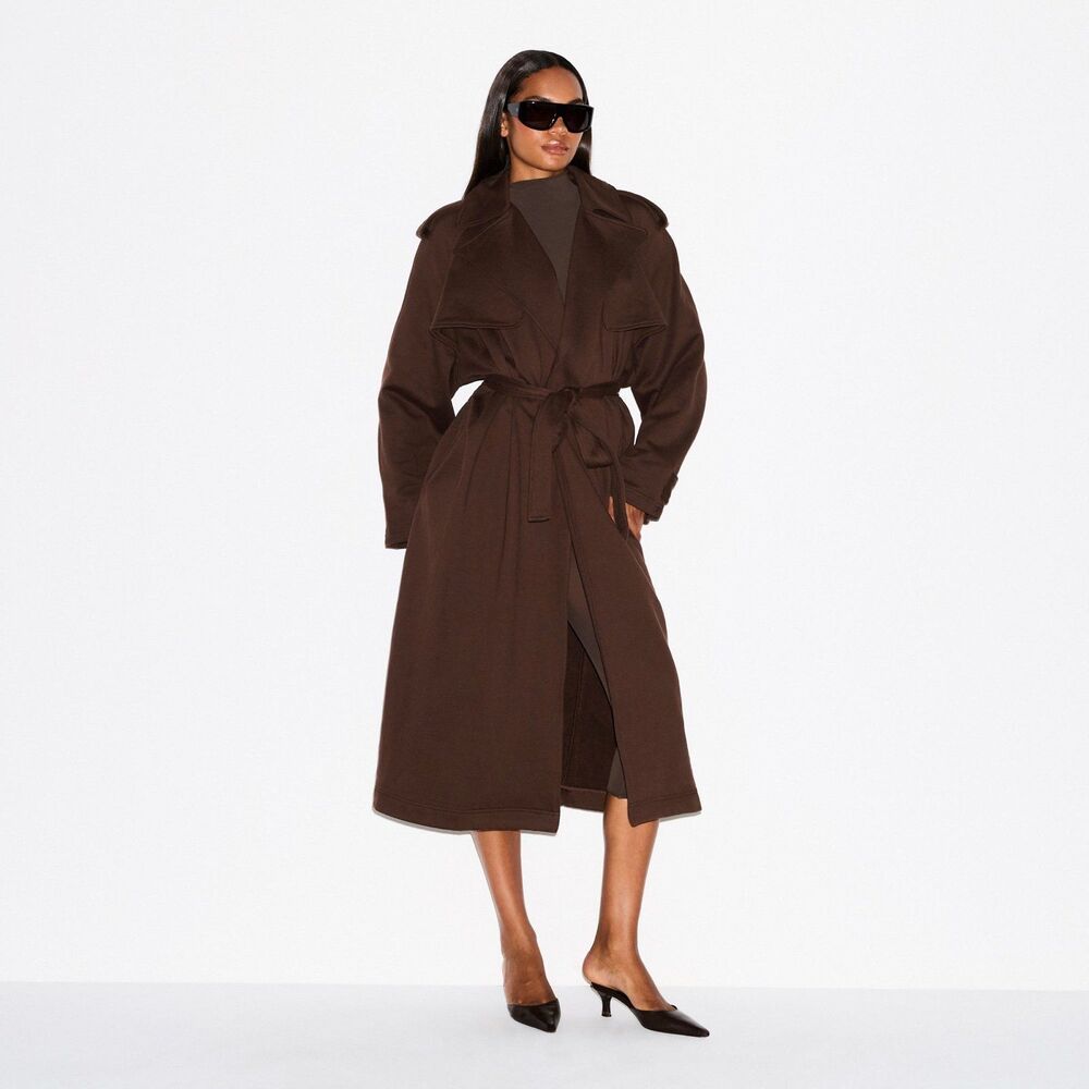 Skims Boyfriend Fleece Trench Coat Espresso Size Small